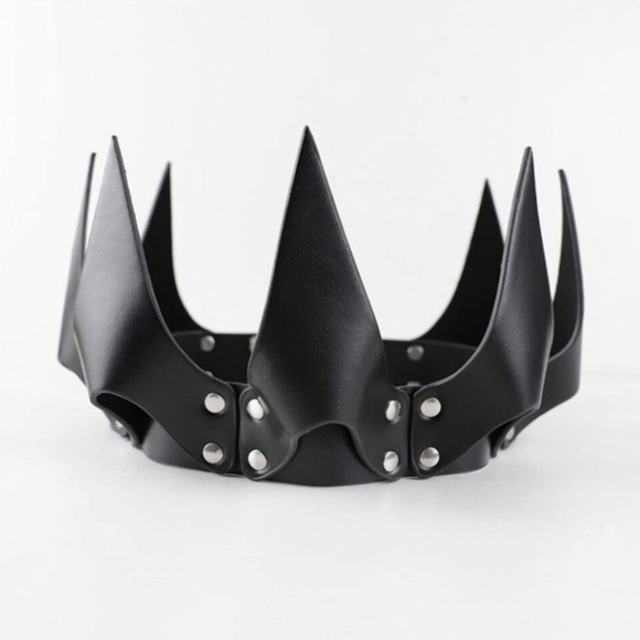 🆕 Black Leather Crown Devil Masquerade Face Mask Slave Bondage BDSM Costume NEW - Picture 5 of 5
